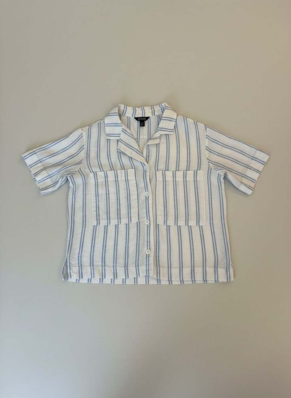 Buffalo David Bitton Blue White Striped Linen Blend Crop Button Down Top XS